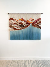 Load image into Gallery viewer, macrame wall hanging, fiber art, yarn wall hanging, boho tapestry, boho headboard, colorful wall art, mountain decor, red rock canyon
