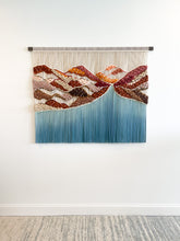 Load image into Gallery viewer, macrame wall hanging, fiber art, yarn wall hanging, boho tapestry, boho headboard, colorful wall art, mountain decor, red rock canyon