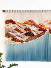 Load image into Gallery viewer, macrame wall hanging, fiber art, yarn wall hanging, boho tapestry, boho headboard, colorful wall art, mountain decor, red rock canyon
