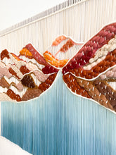 Load image into Gallery viewer, macrame wall hanging, fiber art, yarn wall hanging, boho tapestry, boho headboard, colorful wall art, mountain decor, red rock canyon