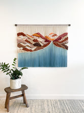 Load image into Gallery viewer, macrame wall hanging, fiber art, yarn wall hanging, boho tapestry, boho headboard, colorful wall art, mountain decor, red rock canyon