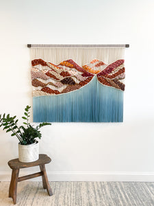 macrame wall hanging, fiber art, yarn wall hanging, boho tapestry, boho headboard, colorful wall art, mountain decor, red rock canyon