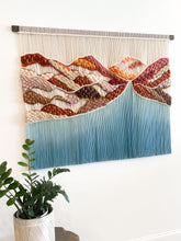 Load image into Gallery viewer, macrame wall hanging, fiber art, yarn wall hanging, boho tapestry, boho headboard, colorful wall art, mountain decor, red rock canyon