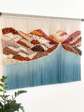 Load image into Gallery viewer, macrame wall hanging, fiber art, yarn wall hanging, boho tapestry, boho headboard, colorful wall art, mountain decor, red rock canyon