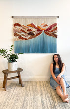 Load image into Gallery viewer, macrame wall hanging, fiber art, yarn wall hanging, boho tapestry, boho headboard, colorful wall art, mountain decor, red rock canyon